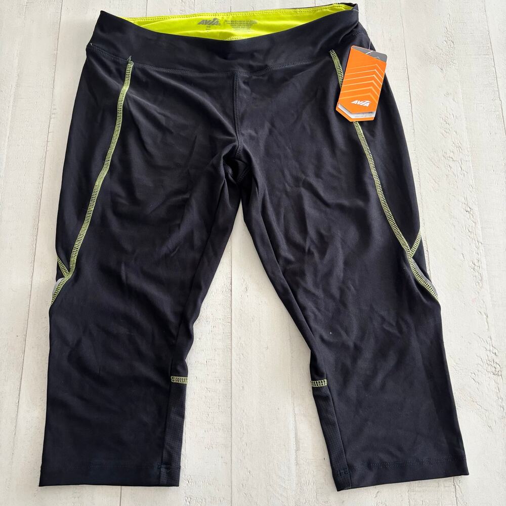 NWT Avia Black Lime Punch Capri Cropped Leggings Size Small Active Athletic